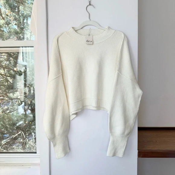 Free People Easy Street Crop Pullover Sweater Oversized Rib Crewneck Moonglow - Picture 13 of 13